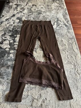 Fashion Nova Brown Ribbed Lace-Trim Camisole